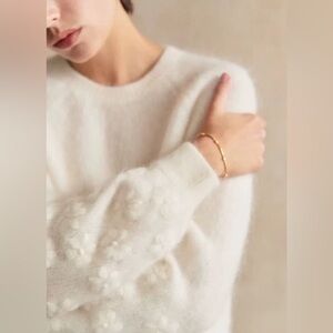 Sezane Cream Textured Crew Neck Sweater